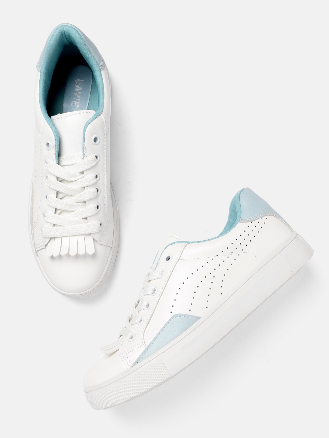 Lavie Women White & Blue Perforated Solid Sneakers Price in India