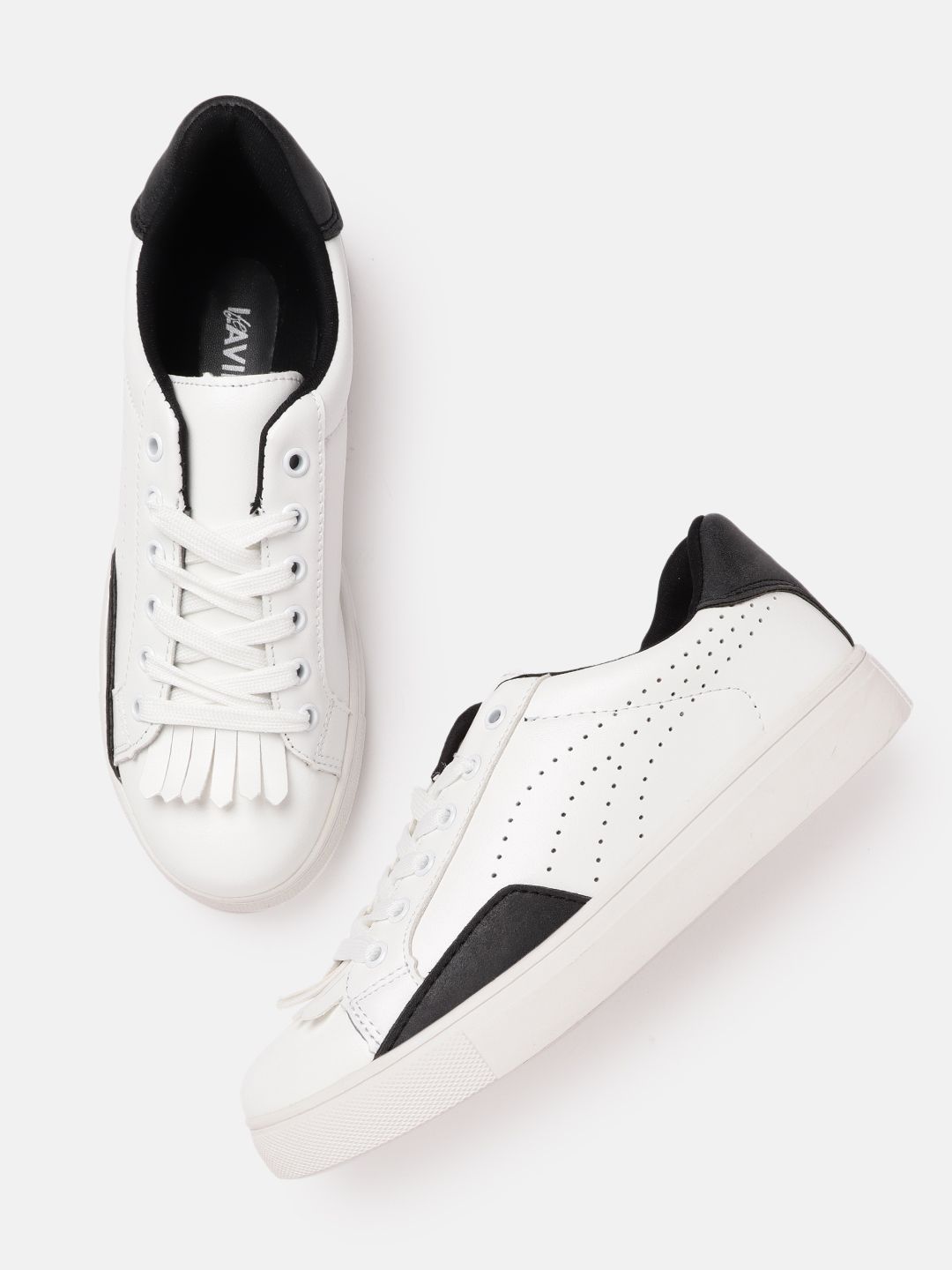 Lavie Women White & Black Perforated Solid Sneakers Price in India