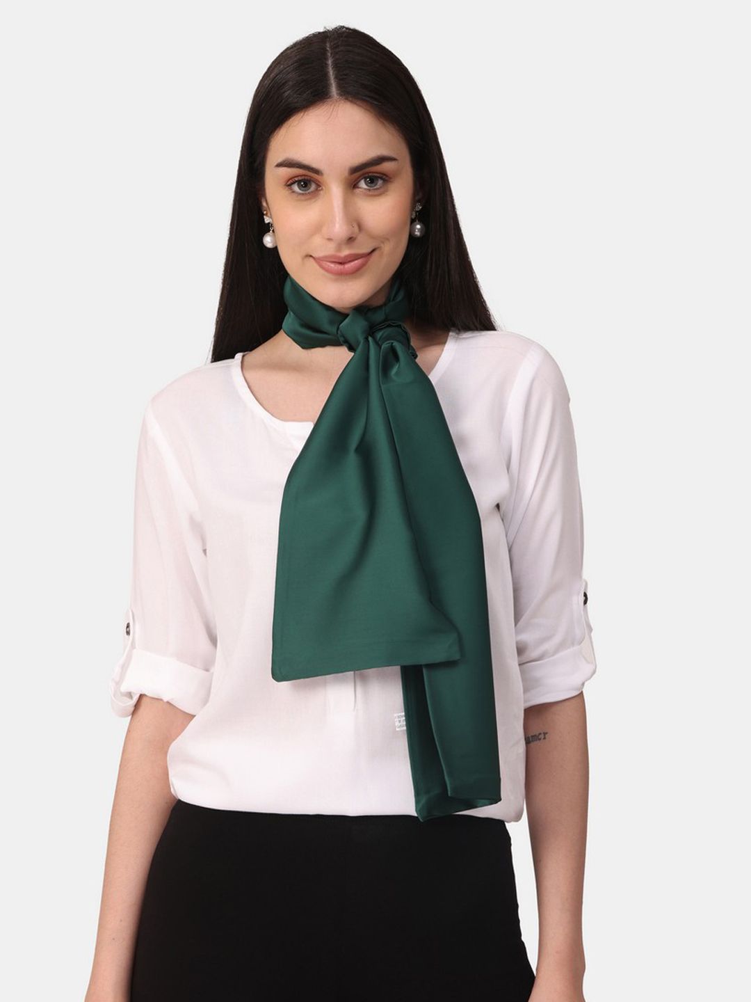 NOTEQUAL Women Green Solid Silk Scarf Price in India