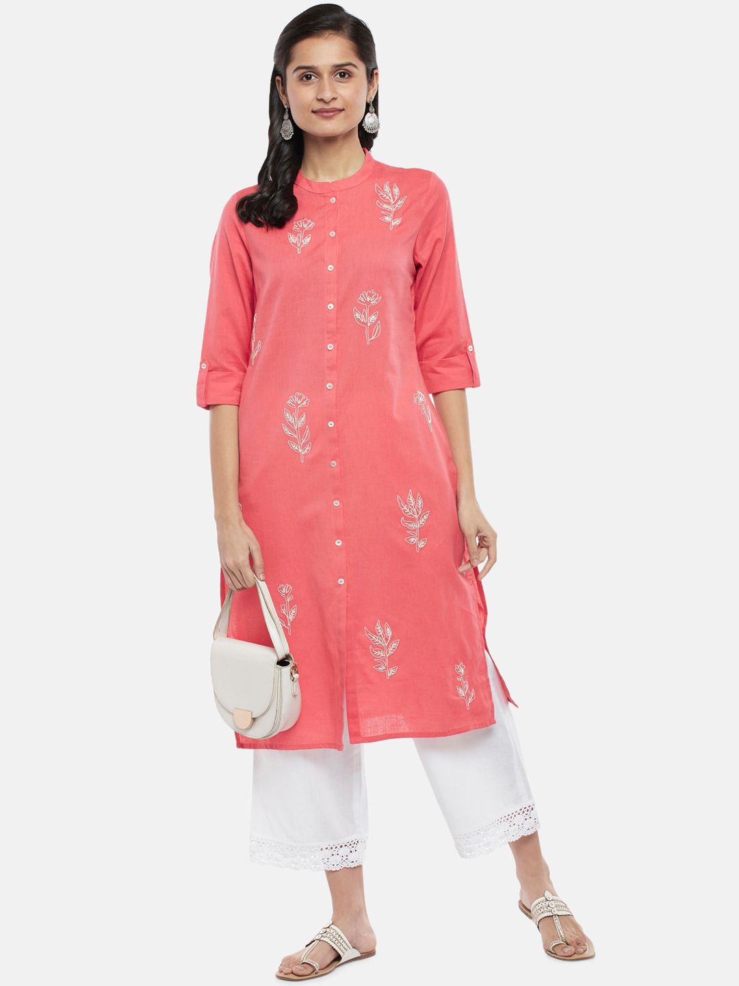 RANGMANCH BY PANTALOONS Women Coral Floral Embroidered Kurta Price in India