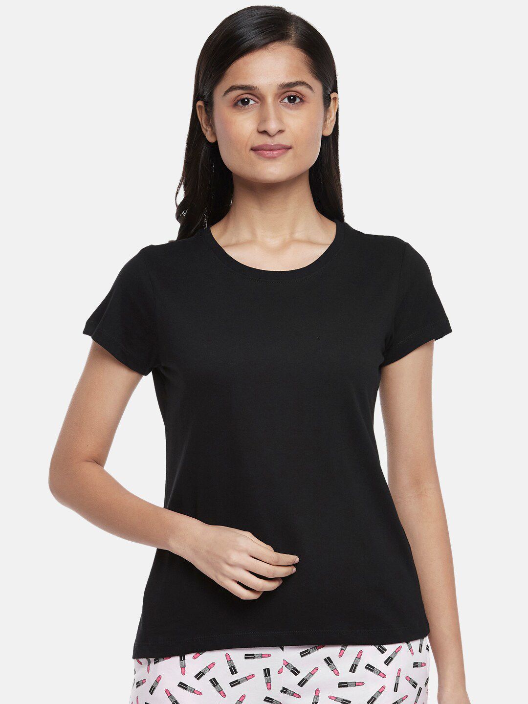 Dreamz by Pantaloons Women Black Pure Cotton T-shirt Price in India
