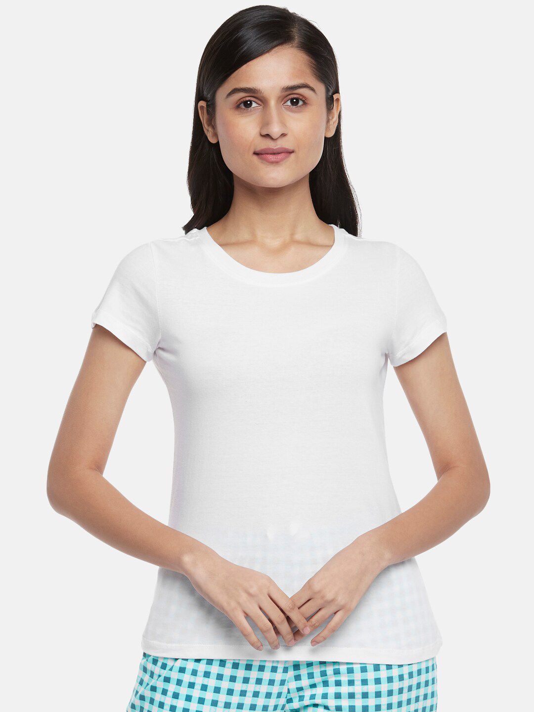 Dreamz by Pantaloons Women White Solid Pure Cotton Lounge T-shirt Price in India