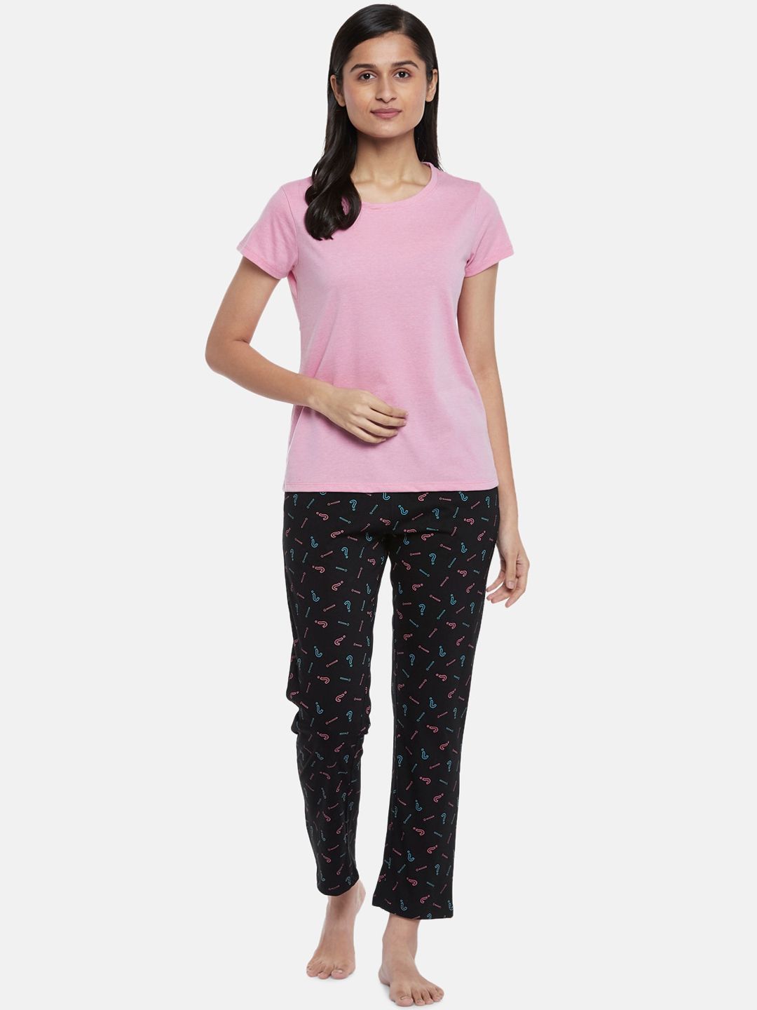 Dreamz by Pantaloons Women Black & Pink Night suit Price in India