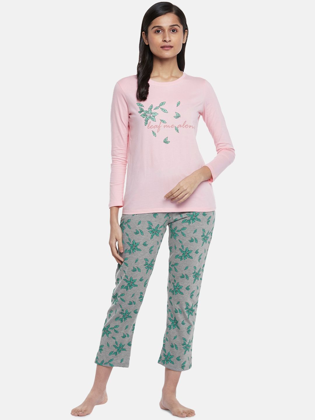 Dreamz by Pantaloons Women Pink & Grey Printed Night suit Price in India