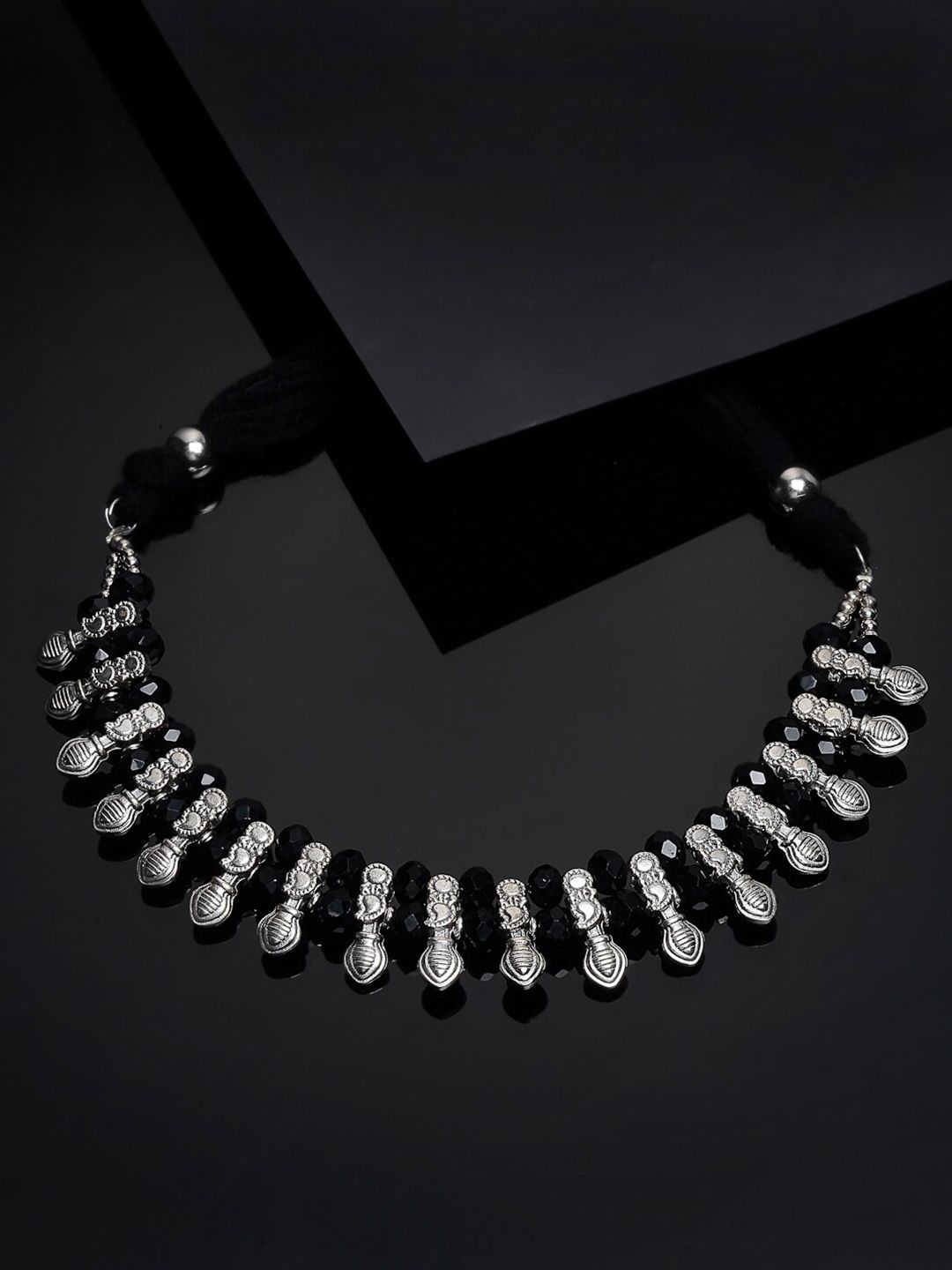 PANASH Silver-Toned & Black German Silver Oxidised Necklace Price in India