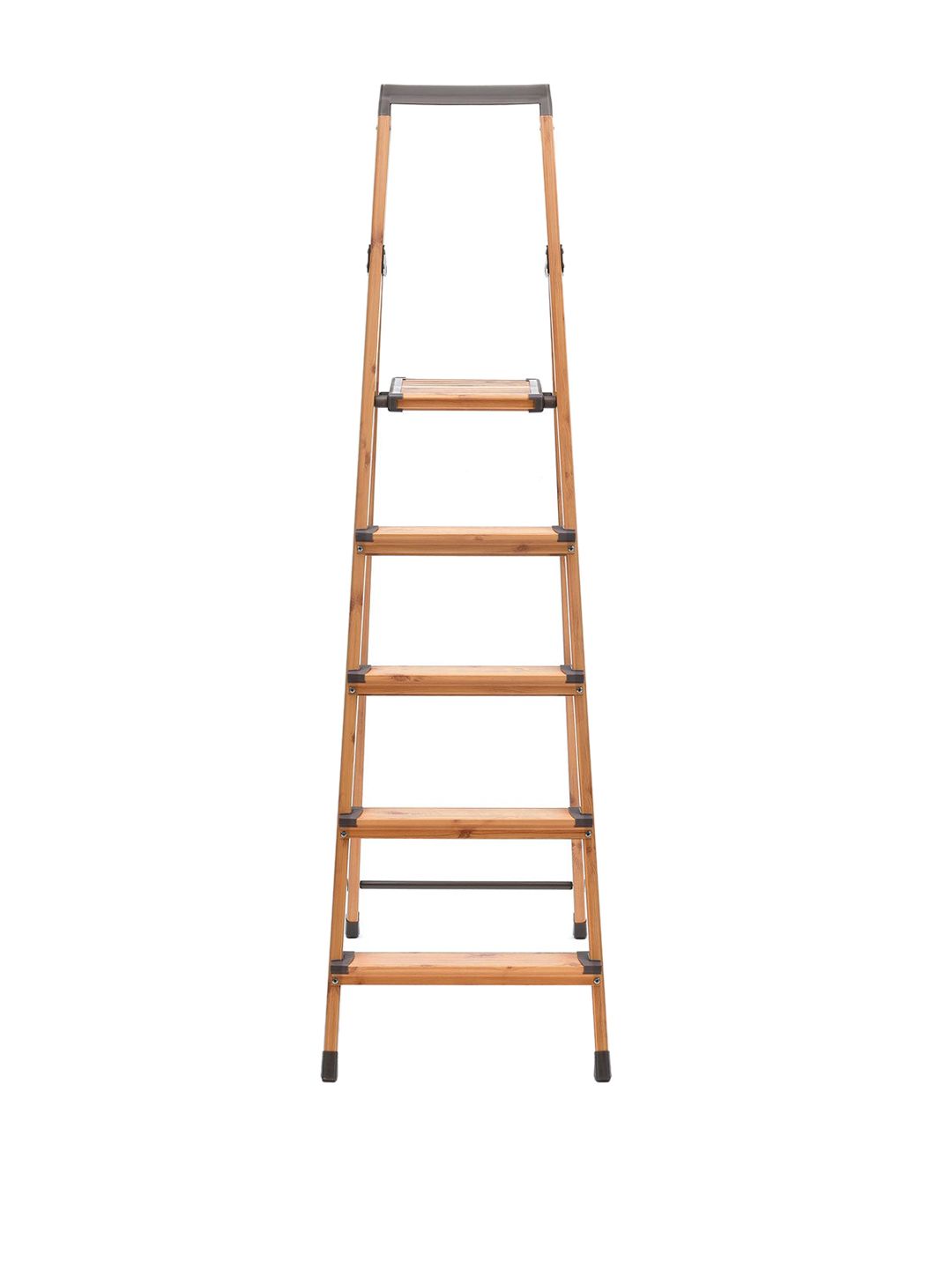 Athome by Nilkamal Brown 5 Steps Aluminum Step Ladder With Wooden Finish Price in India