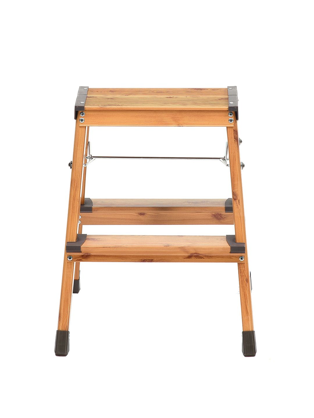 Athome by Nilkamal Brown 2 Steps Aluminum Step Stool With Wooden Finish Price in India