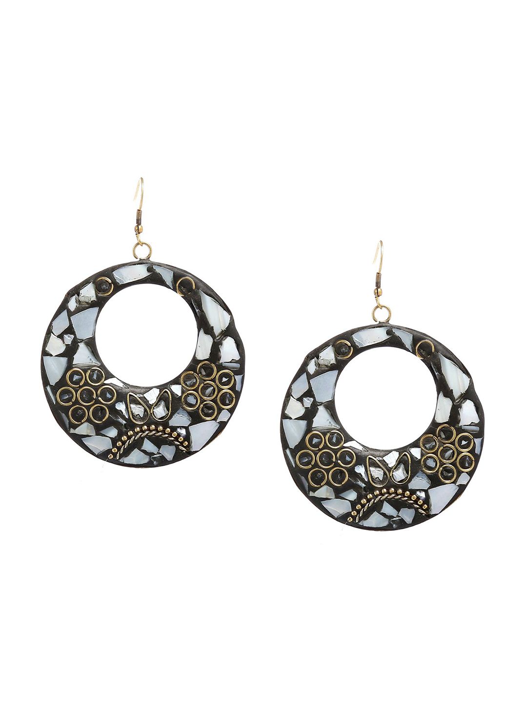 Bamboo Tree Jewels Gold-Toned Brass Plated Circular Drop Earrings Price in India