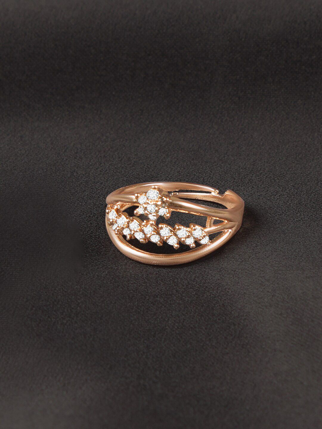 ZINU Rose Gold-Plated White Cubic Zirconia Studded Adjustable Finger Ring Price in India