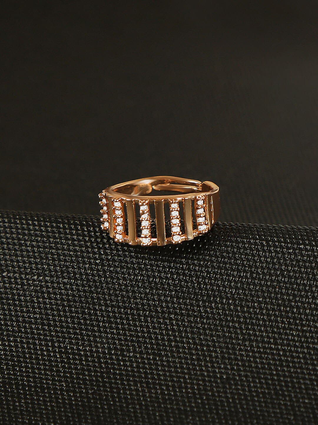 ZINU Women Rose Gold-Plated White CZ-Studded Adjustable Finger Ring Price in India