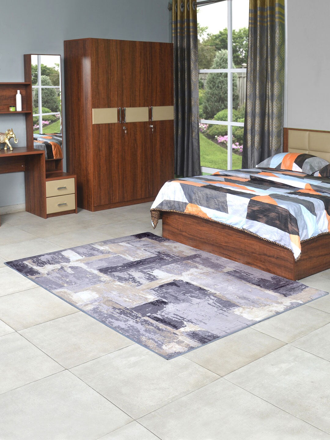 Athome by Nilkamal Grey Abstract Printed Carpets Price in India