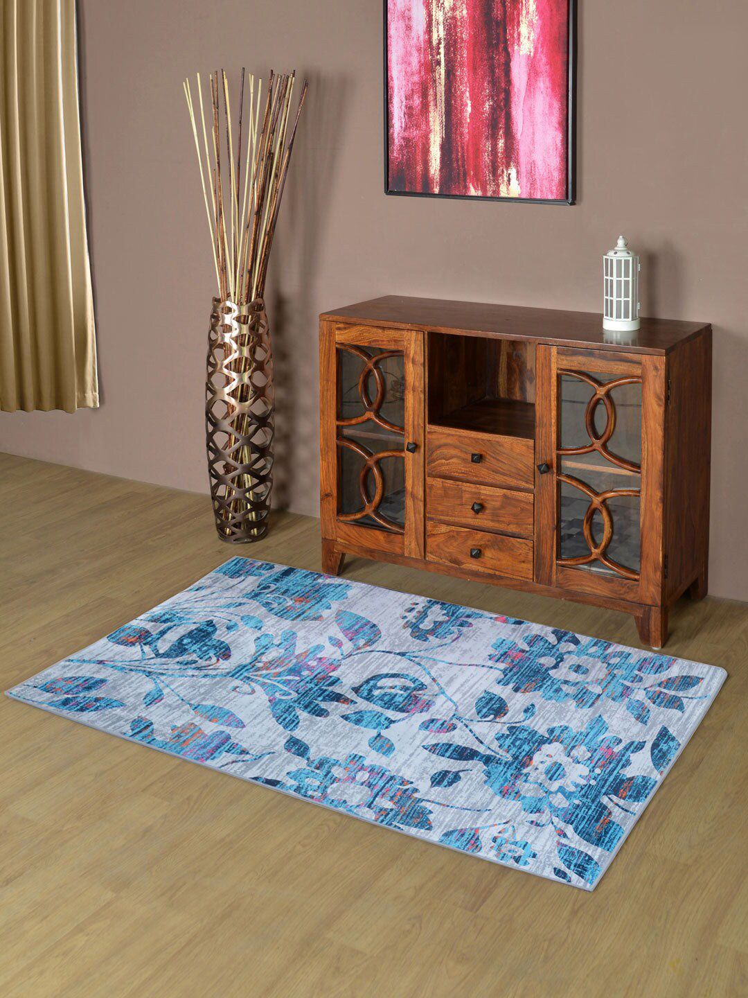 Athome by Nilkamal Blue & Grey Floral Printed Rectangular Carpets Price in India
