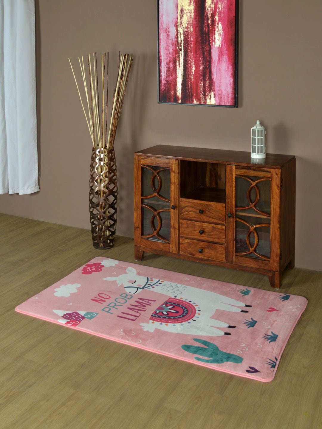 Athome by Nilkamal Pink Printed Lama Carpet Price in India