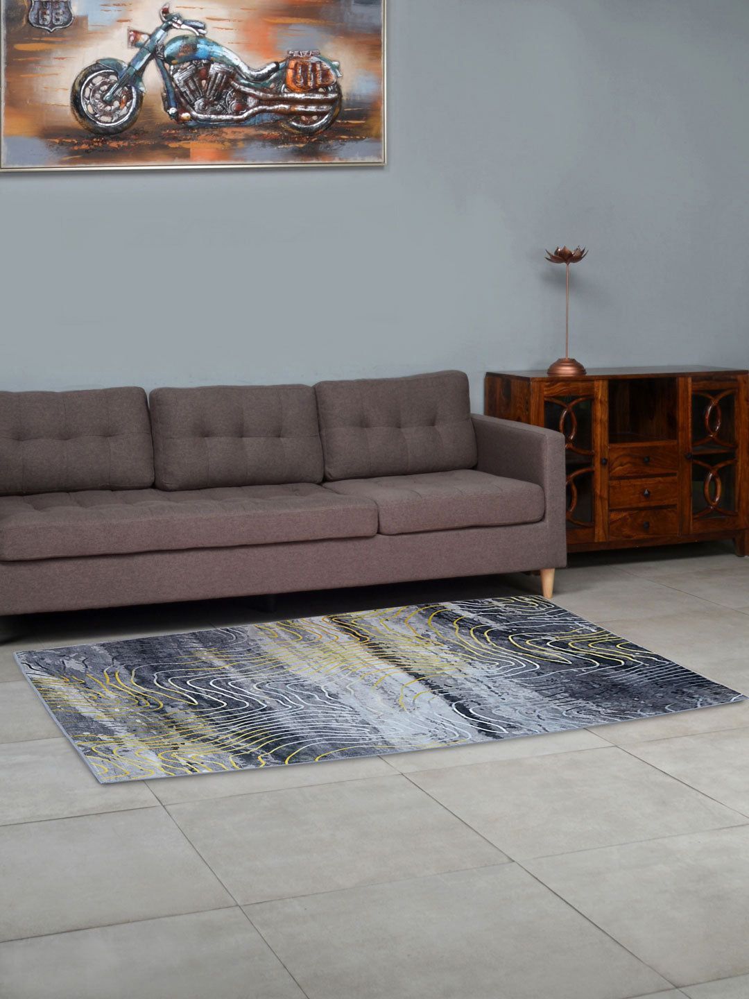 Athome by Nilkamal  Grey & Yellow Printed Abstract Carpets Price in India