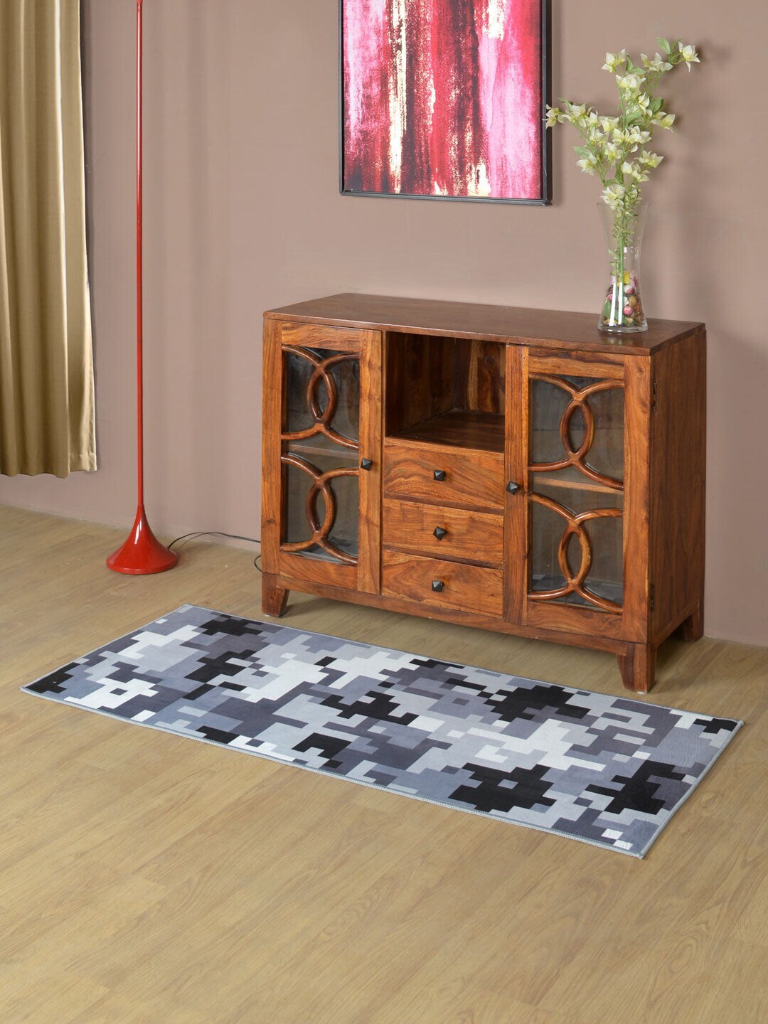 Athome by Nilkamal Black & Grey Abstract Printed Carpet Price in India