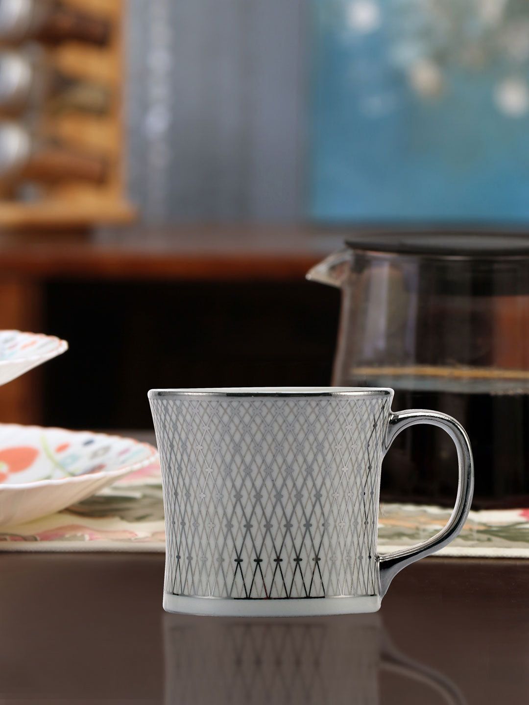 Athome by Nilkamal Grey Geometric Printed Ceramic Cup Price in India