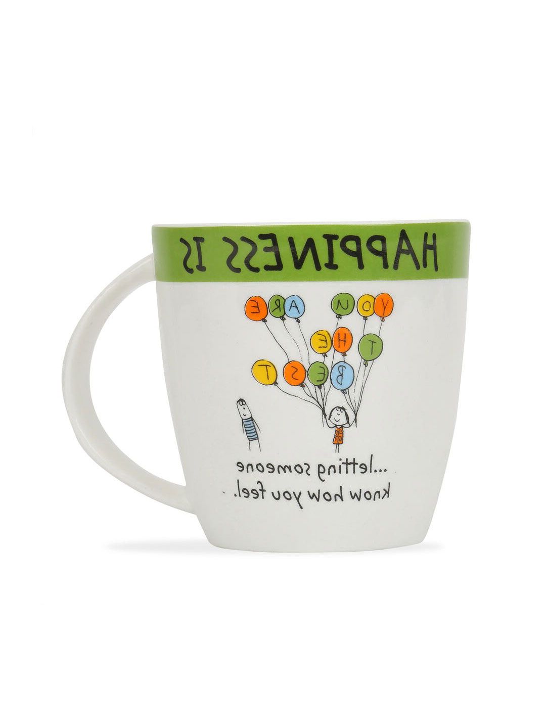 Athome by Nilkamal Green & White Text or Slogans Printed Ceramic Matte Cups Set of Cups and Mugs Price in India