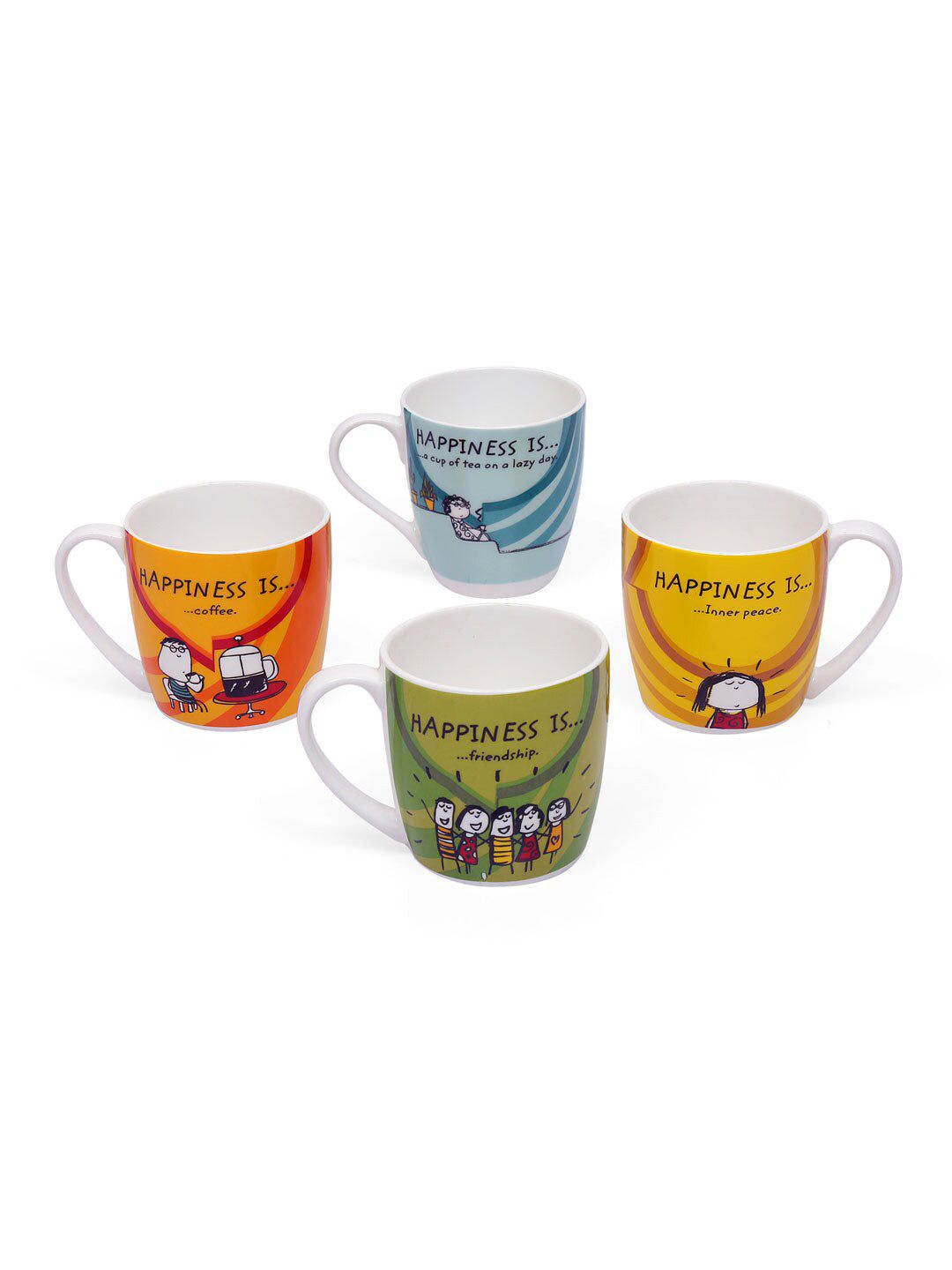 Athome by Nilkamal Green & Yellow Geometric Printed Ceramic Matte Cups Set of Cups and Mugs Price in India