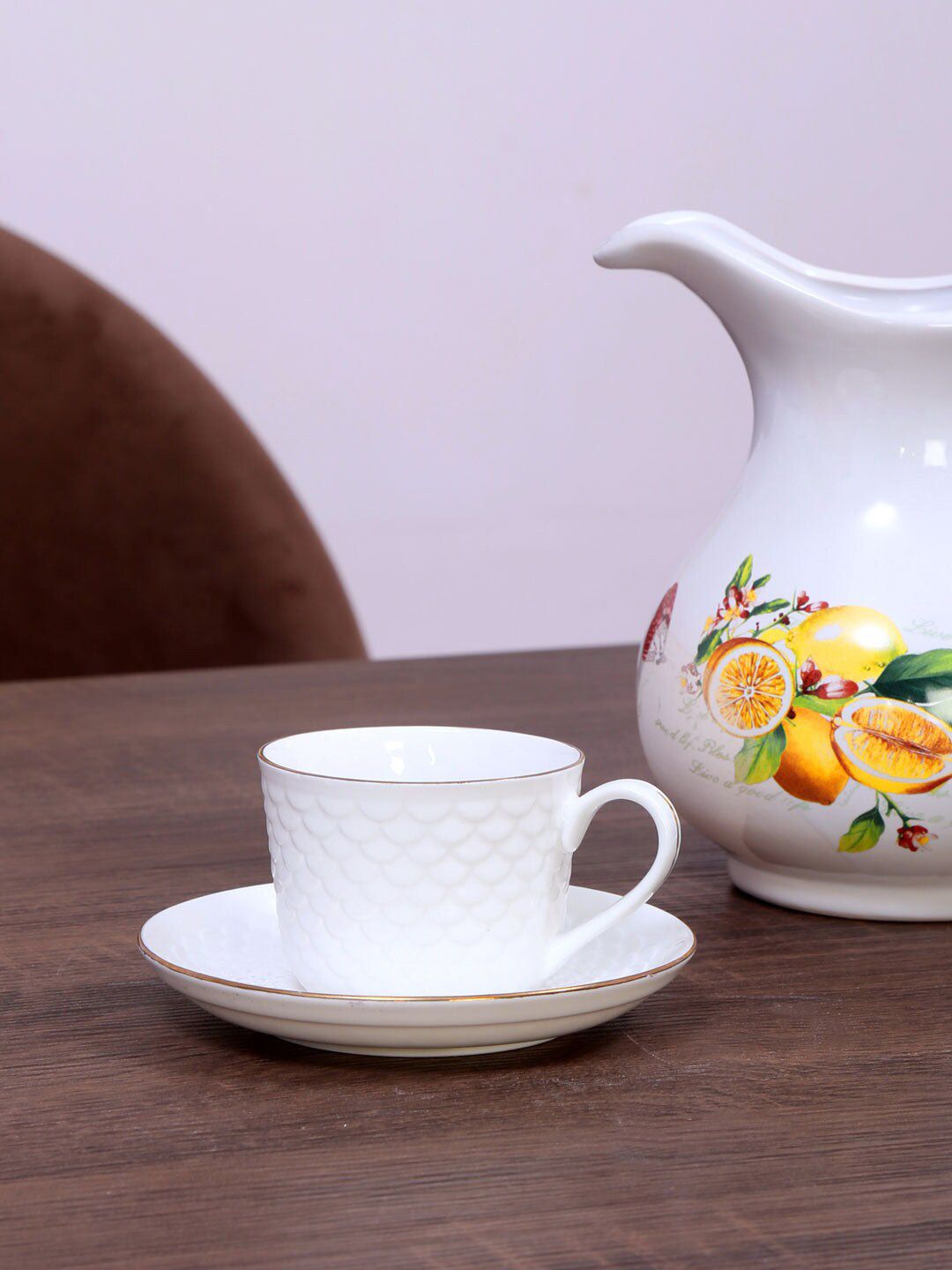 Athome by Nilkamal White Printed Ceramic Matte Cups Set of 12 Cups and Saucer Price in India