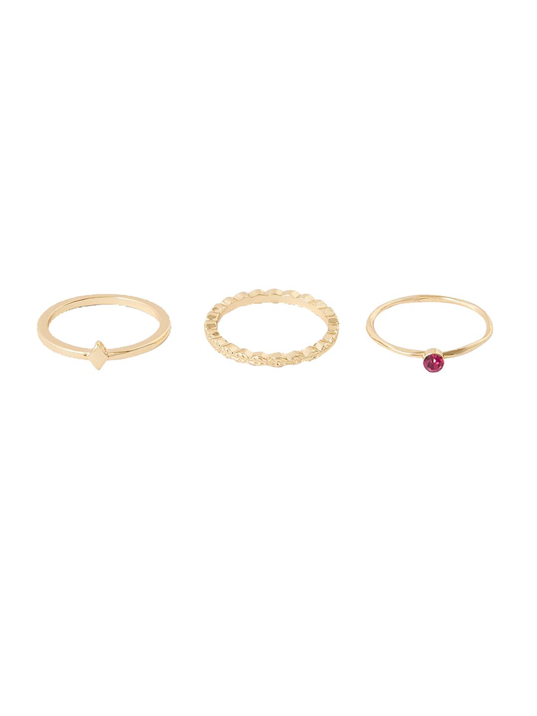 Accessorize Set Of 3 Gold-Toned & Pink Finger Rings Price in India