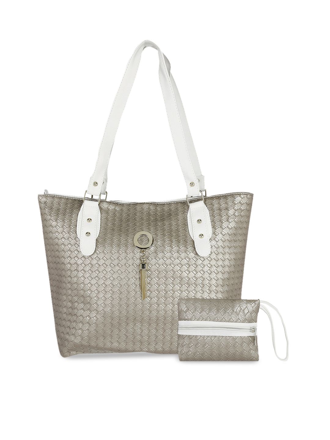 KLEIO Copper-Toned Embellished PU Structured Tote Bag Price in India
