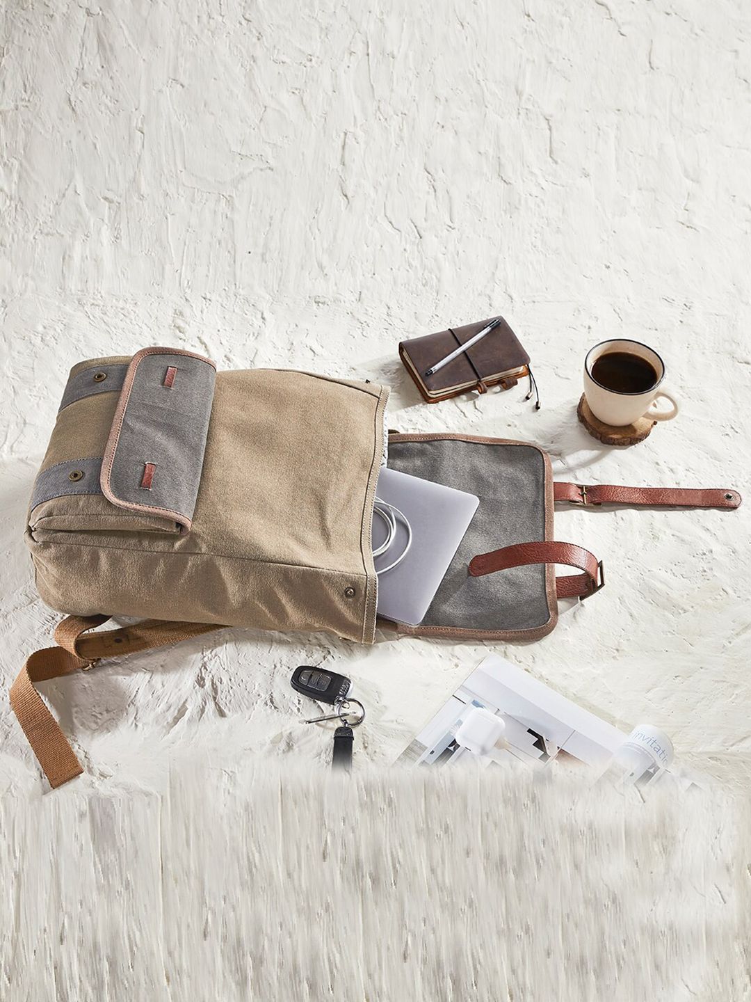 Mona B Unisex Brown & Grey Backpack with Laptop Sleeve Price in India