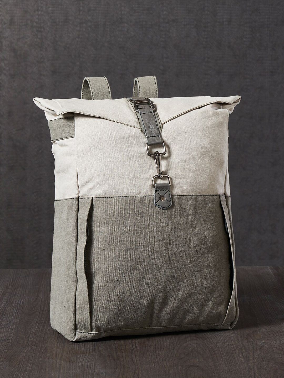 Mona B Unisex Grey & White Solid Canvas Backpack Price in India