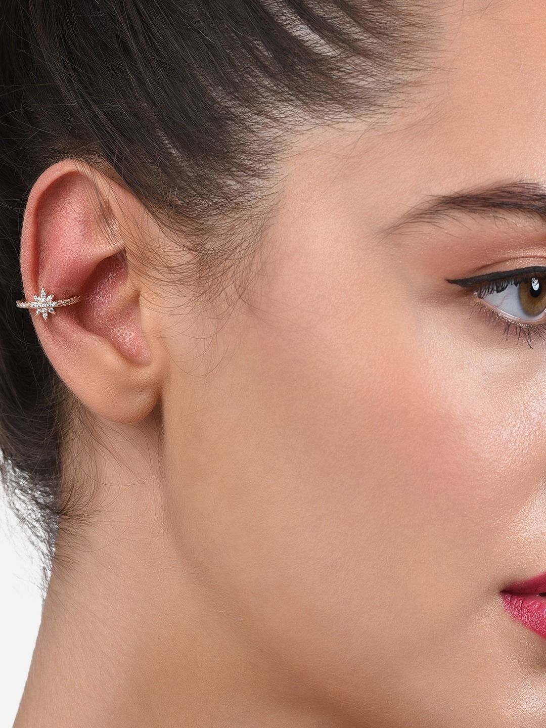 AMI Rose Gold-Plated & White Cubic Zirconia Contemporary Ear Cuff Earrings Price in India