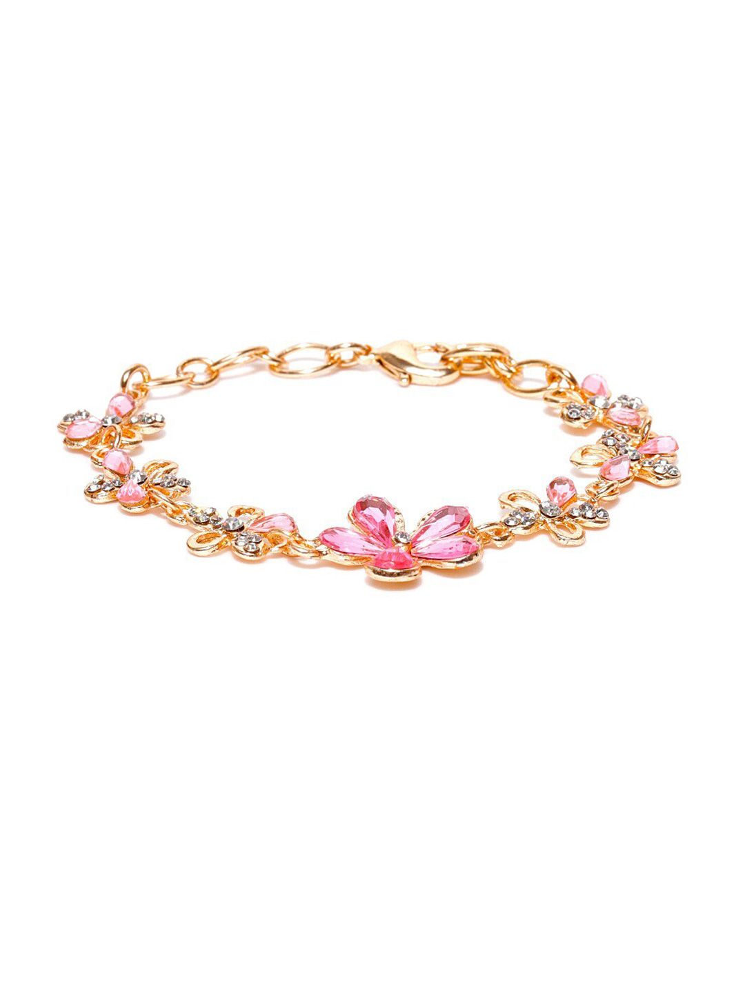 Mahi Women Pink Crystals Rose Gold-Plated Wraparound Bracelet Price in India
