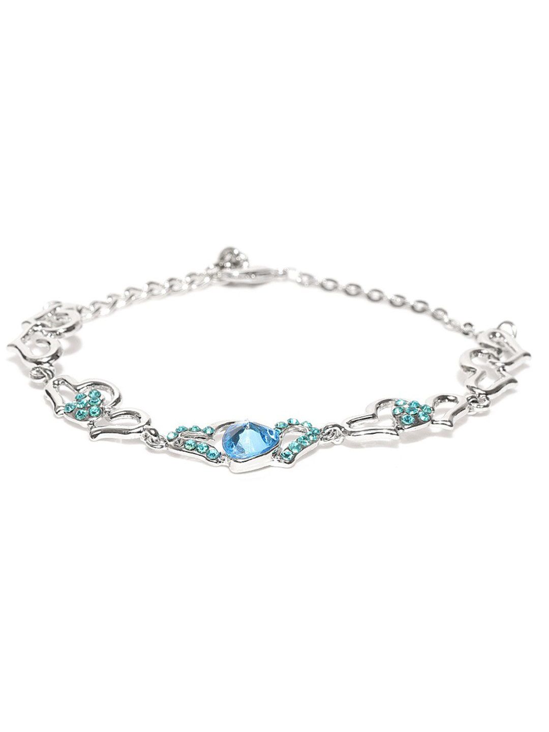 Mahi Women Blue & Silver-Toned Crystals Rhodium-Plated Wraparound Bracelet Price in India