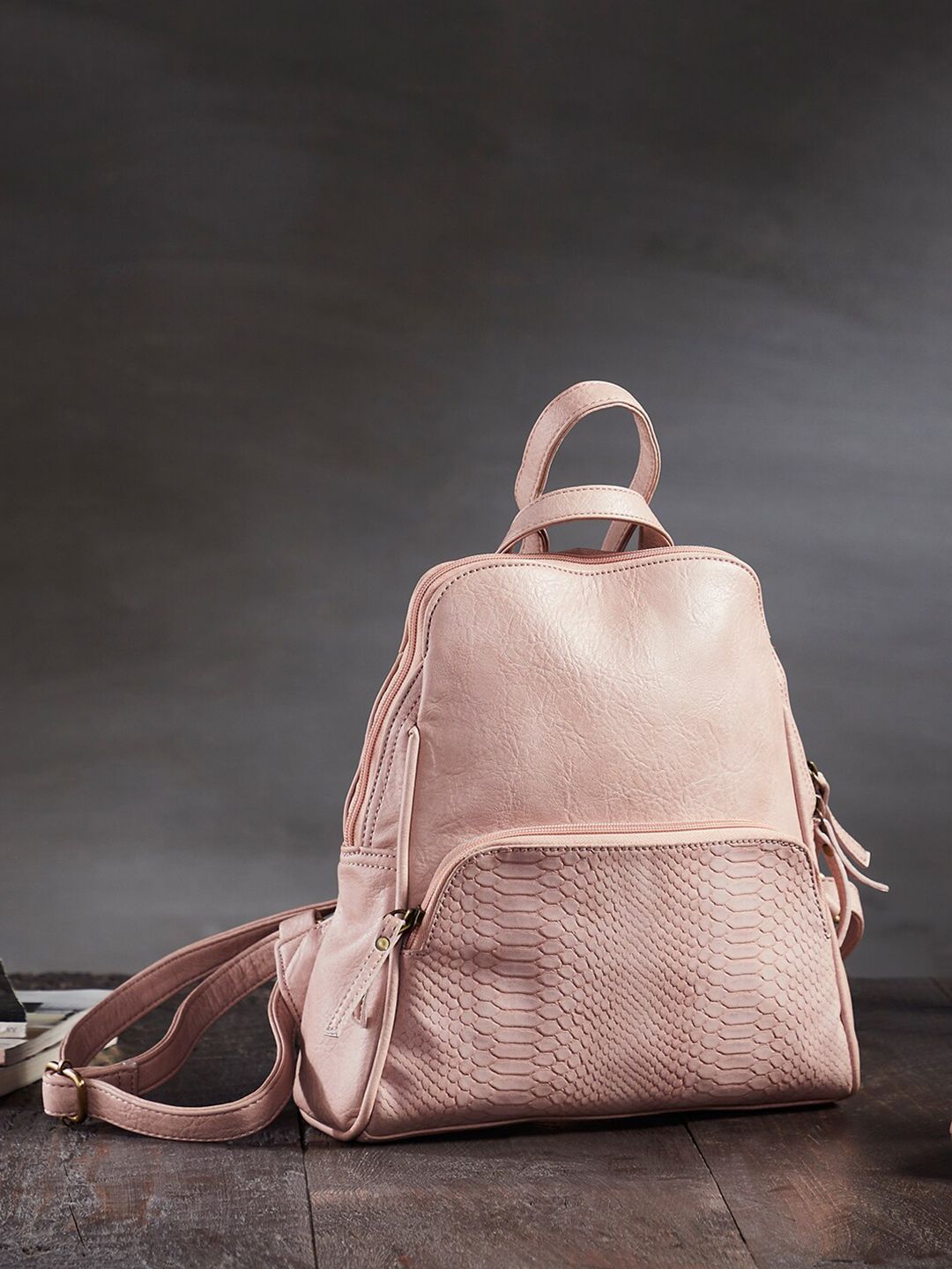 Mona B Women Pink Solid Backpack Price in India