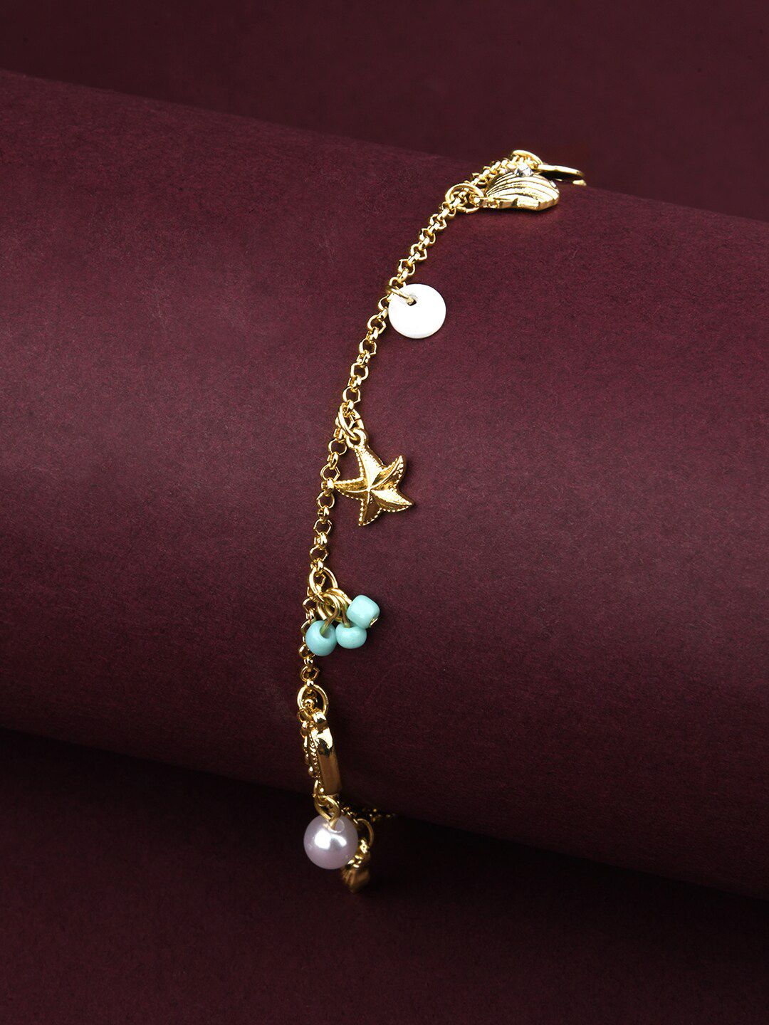Accessorize Women Gold-Toned & Blue Handcrafted Link Bracelet Price in India