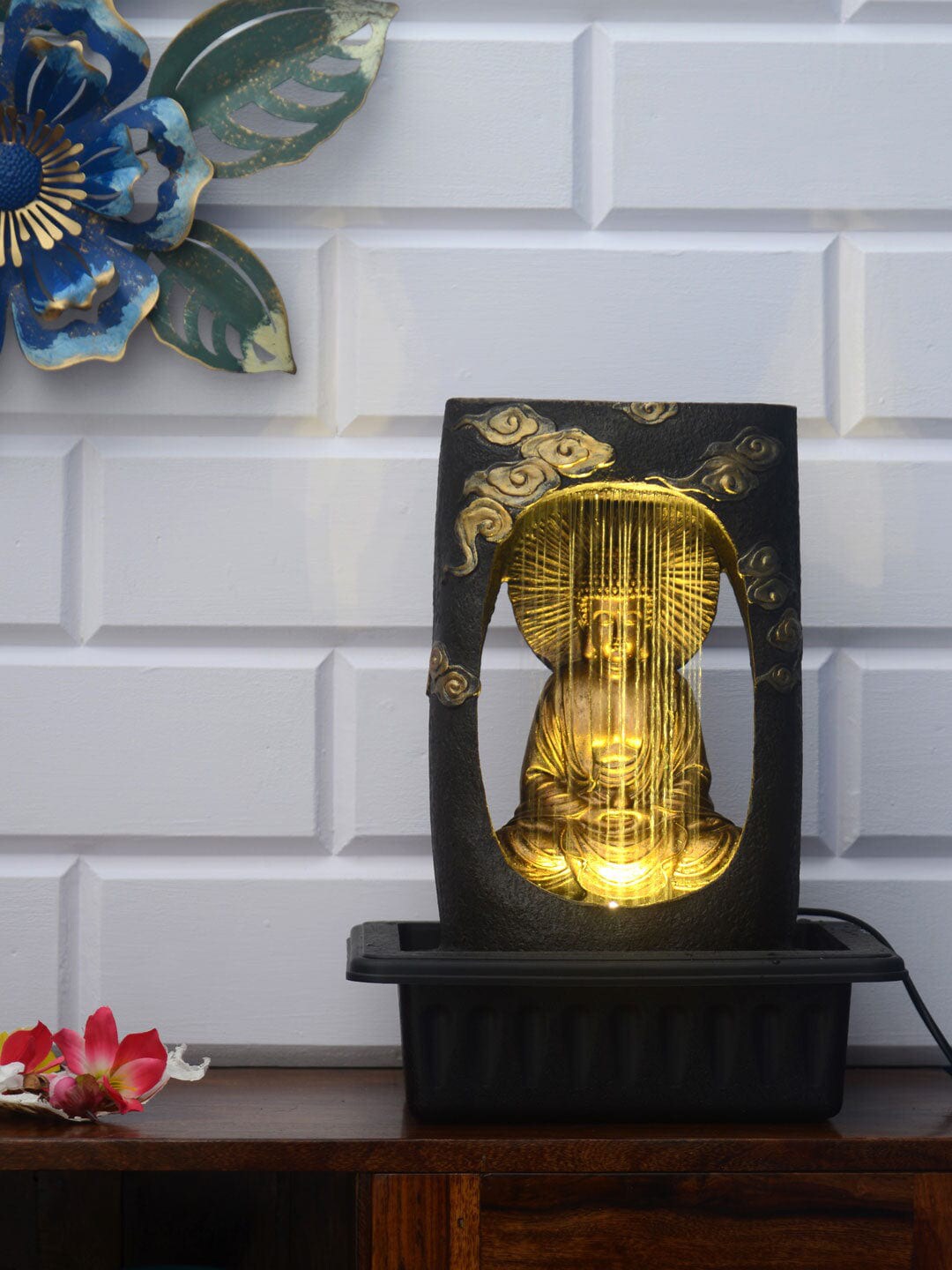 Athome by Nilkamal Gold-Toned & Black Buddha Water Fountains Price in India