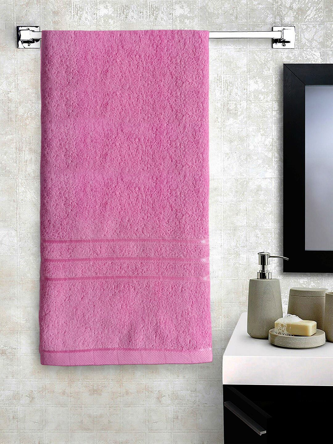 Lushomes Pink Solid 400 GSM Cotton Bath Towels Price in India