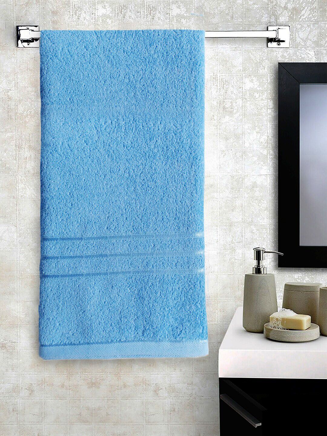 Lushomes Set of 5 Blue Solid Cotton Bath Towels Price in India