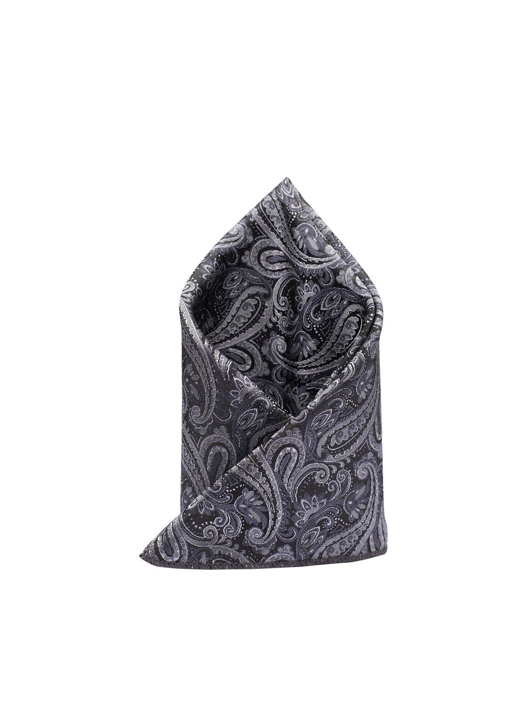 The Tie Hub Men Grey Paisley Printed Pocket Square