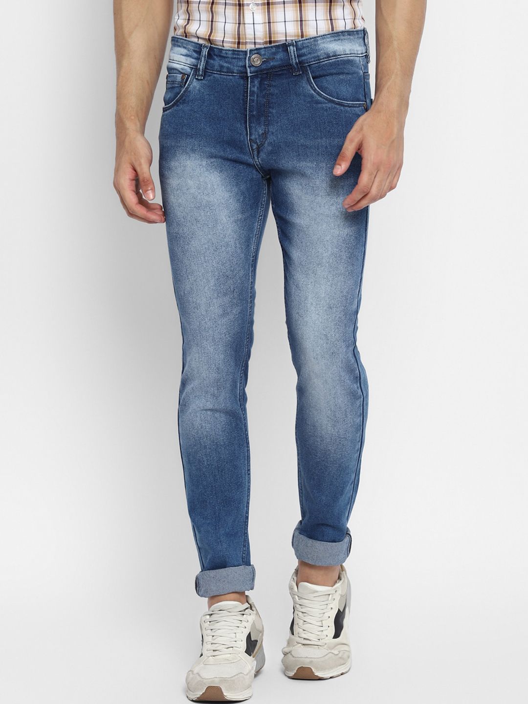 Routeen Men Blue Slim Fit Heavy Fade Stretchable Jeans