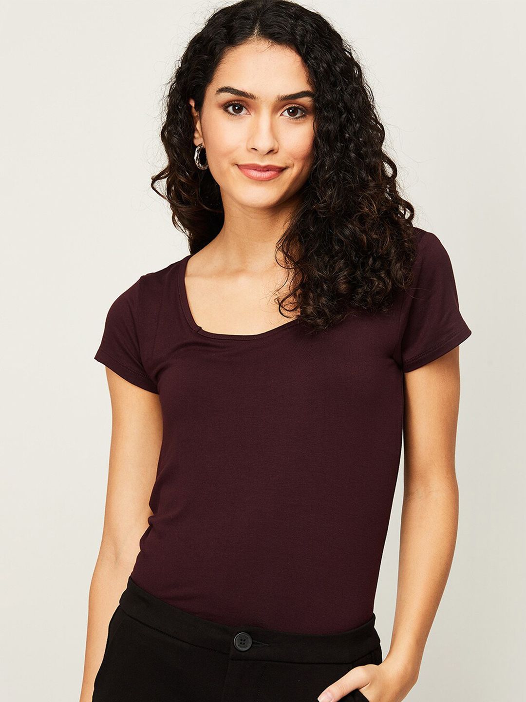 CODE by Lifestyle Burgundy Knitted Top Price in India