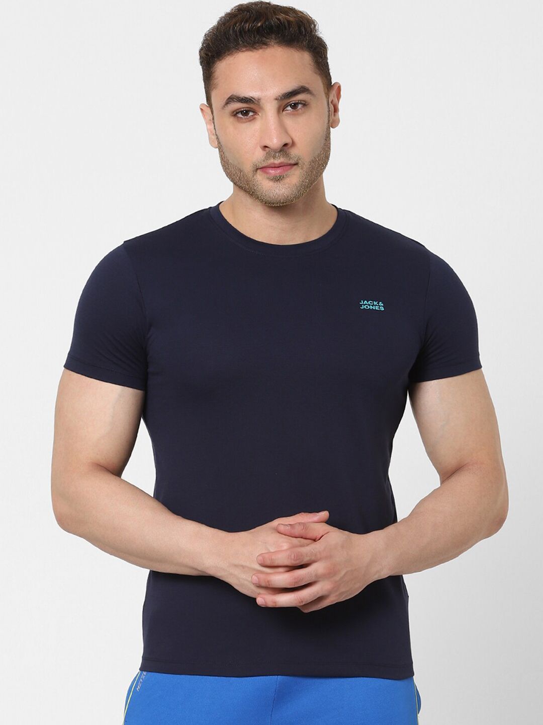 Jack & Jones Jack & Jones Men Navy Blue Solid Cotton Lounge T-shirt