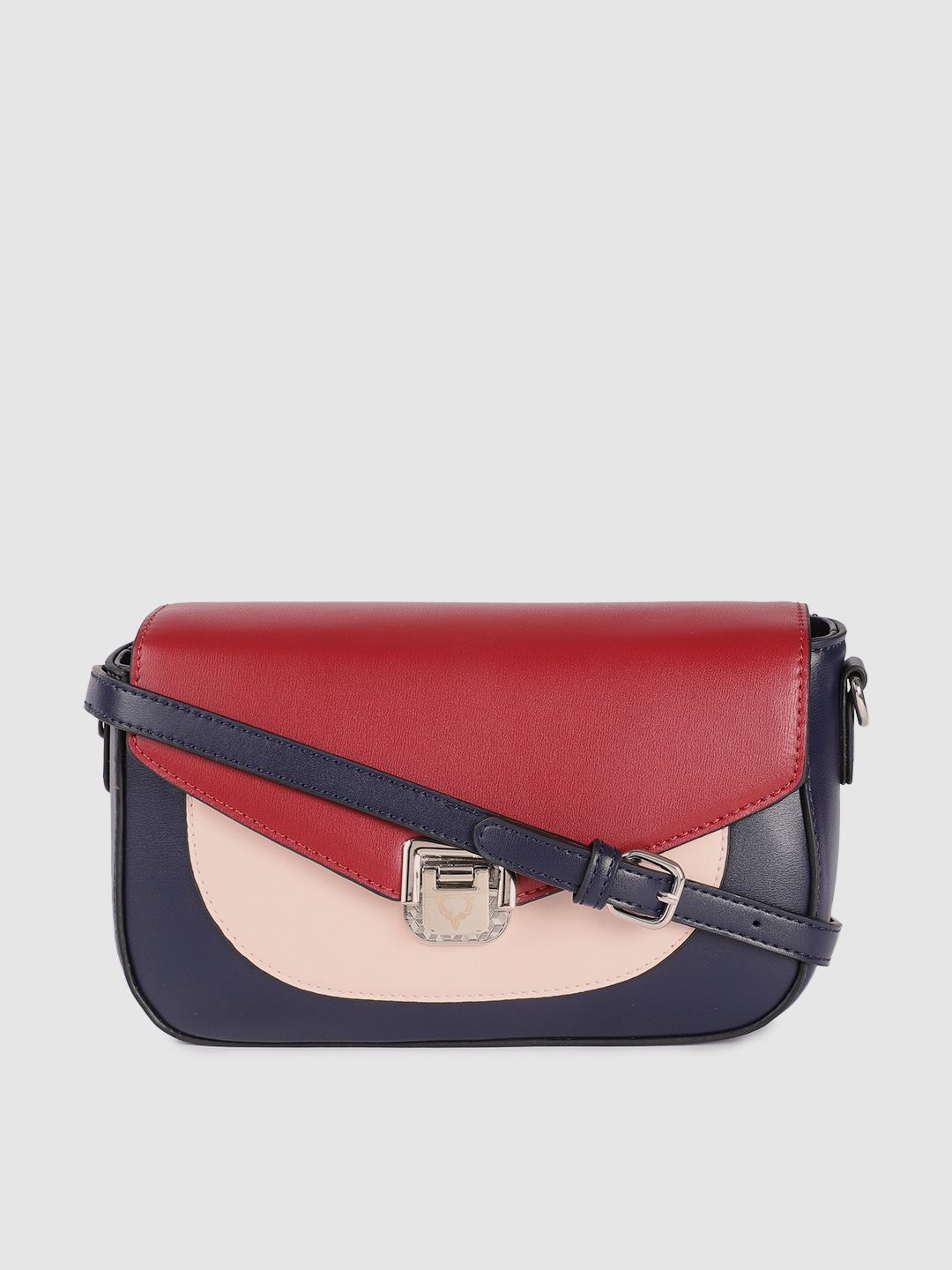 Allen Solly Navy Blue Colourblocked PU Regular Structured Sling Bag Price in India