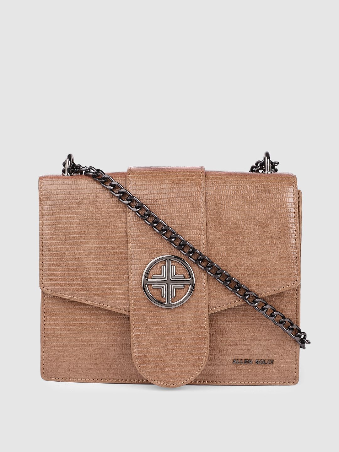 Allen Solly Camel Brown Textured PU Structured Sling Bag Price in India