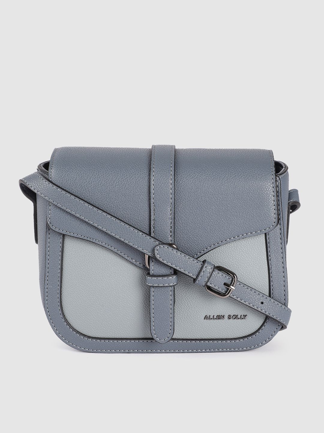 Allen Solly Blue Solid PU Regular Structured Sling Bag with Buckle Detail Price in India