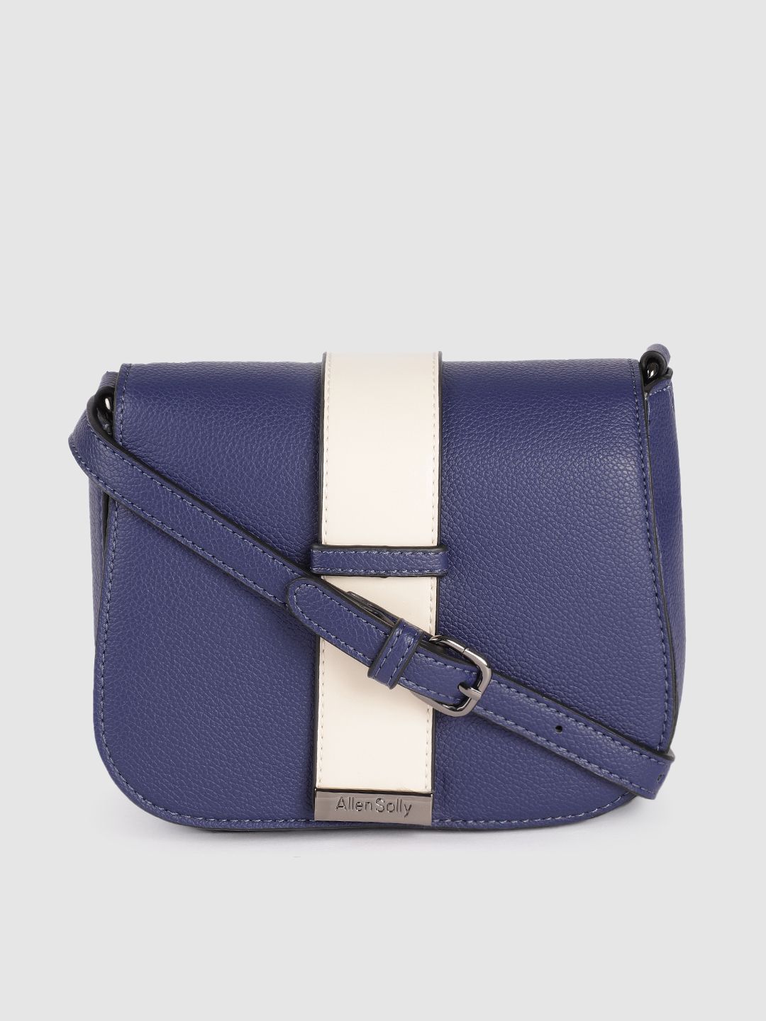 Allen Solly Blue Solid PU Regular Structured Sling Bag with Strap Detail Price in India