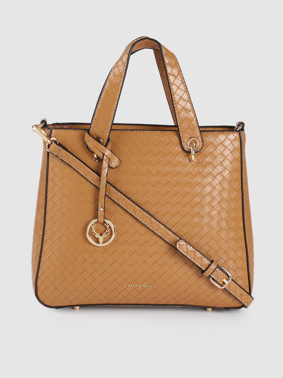 Allen Solly Tan Brown Textured PU Regular Structured Handheld Bag with Tasselled Detail Price in India