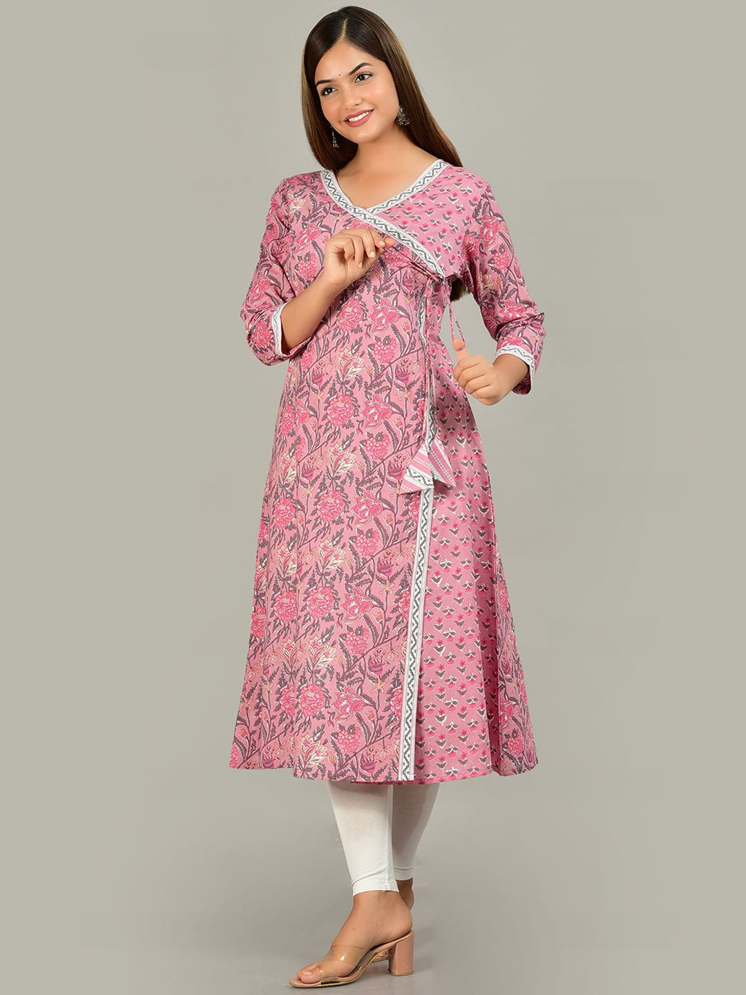 KALINI Women Pink Ethnic Motifs Printed Cotton Kurta Price in India