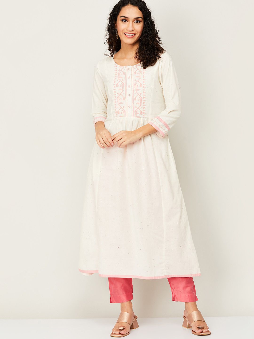 Melange by Lifestyle Women White Embroidered A-Line Kurta Price in India