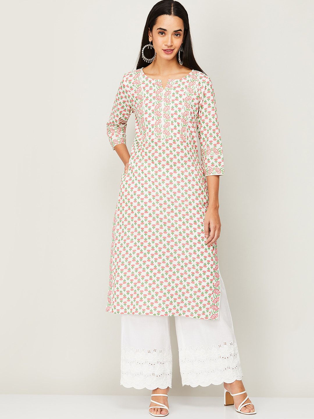 Melange by Lifestyle Women White Paisley Printed Cotton Kurta Price in India