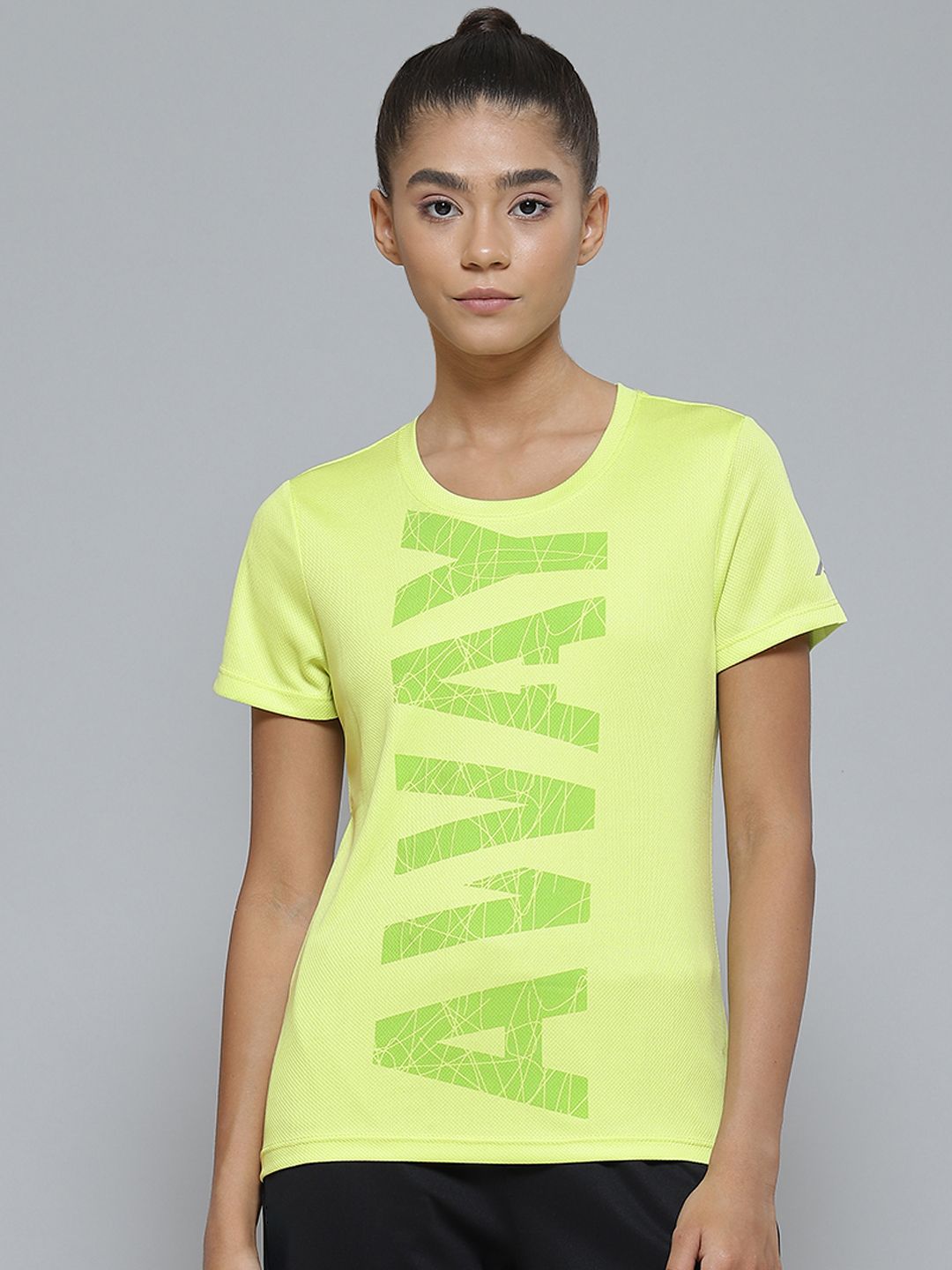 Alcis Women Green Typography Printed Slim Fit T-shirt Price in India