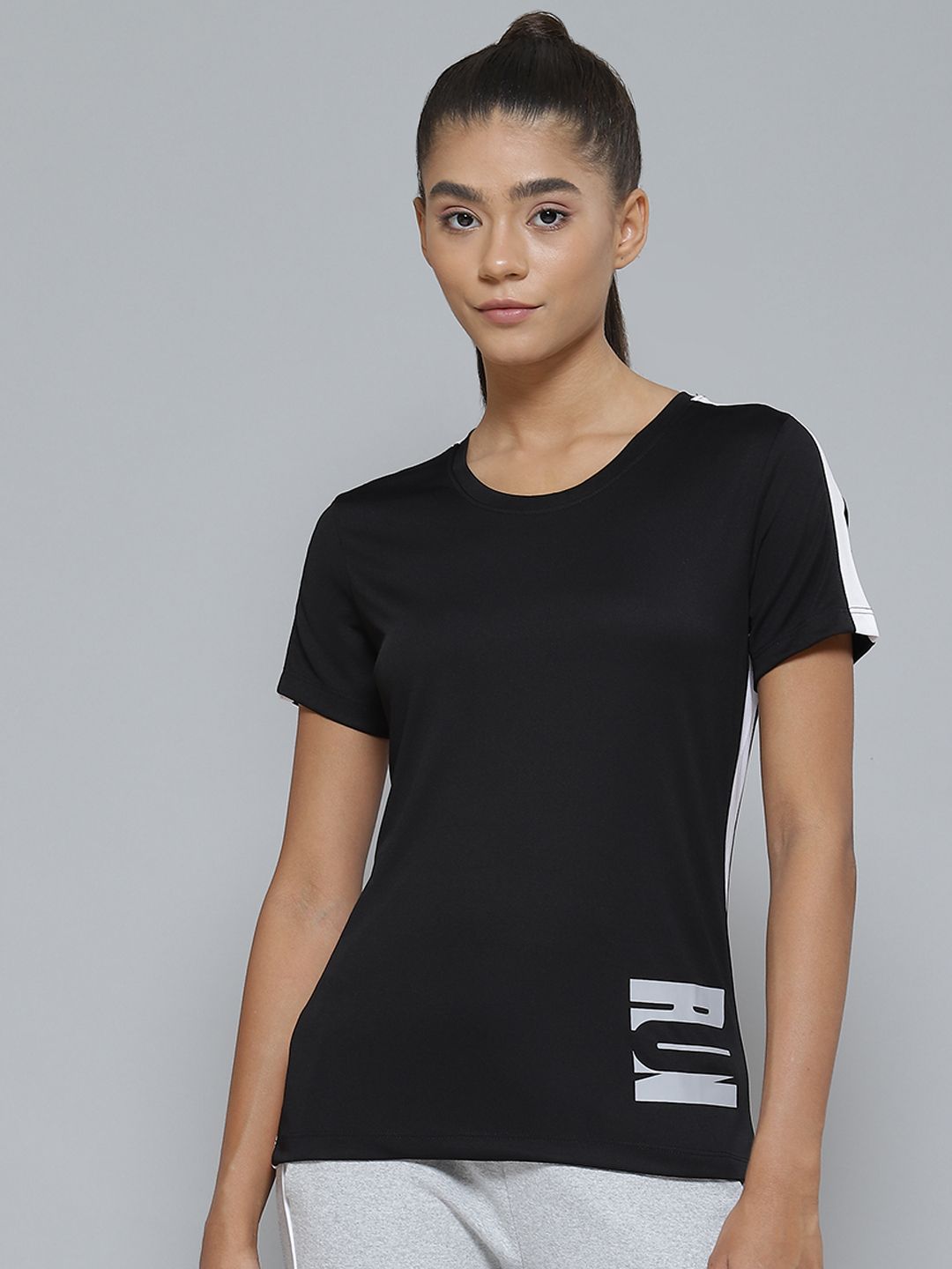 Alcis Women Black Printed Slim Fit T-shirt Price in India