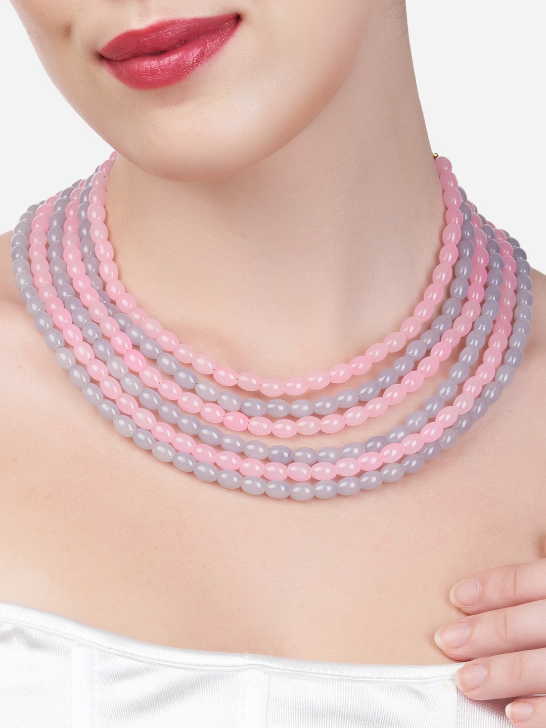 Zaveri Pearls Gold-Toned & Pink Gold-Plated Layered Necklace Price in India